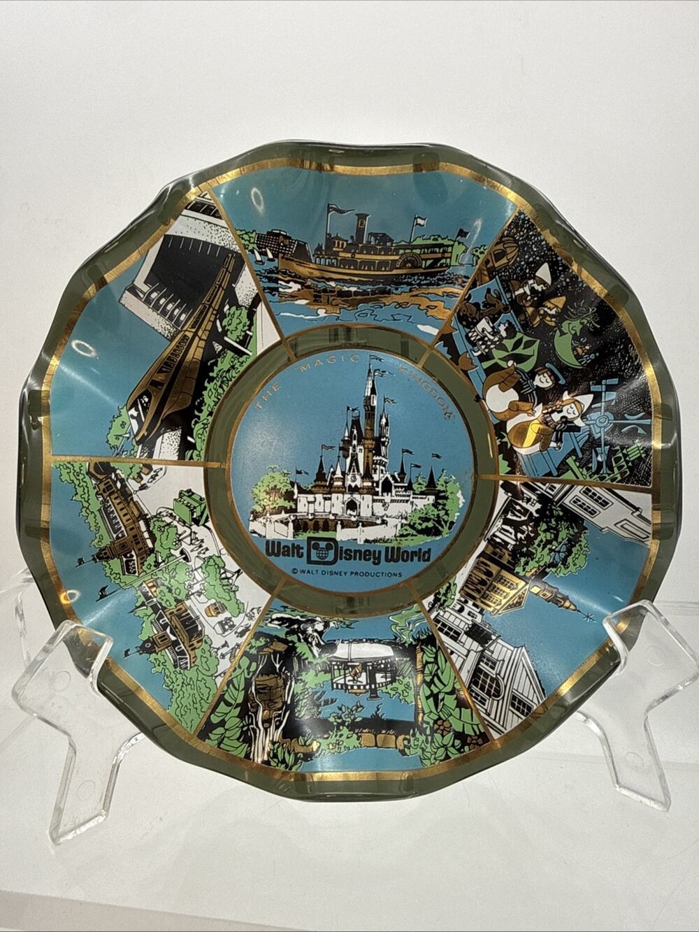 Vtg Walt Disney World Glass Bowl Trinket Dish 1971 Opening Magic Kingdom